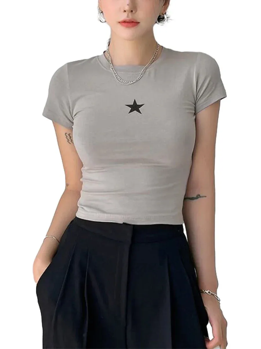 Crop Top Cute Graphic Short Sleeve Slim Fit Aesthetic Y2K T-shirt