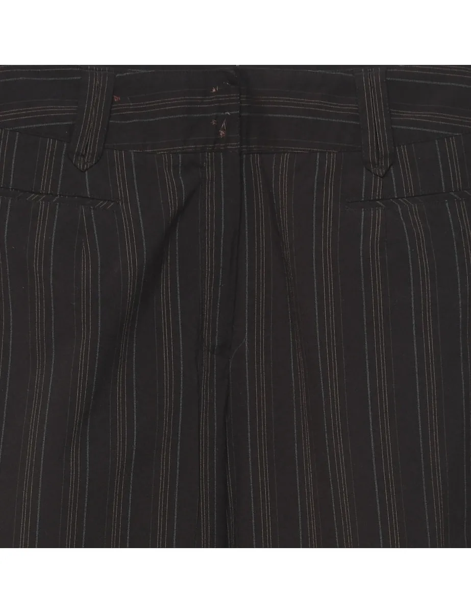 Dark Brown Pinstriped Trousers - W34 L30