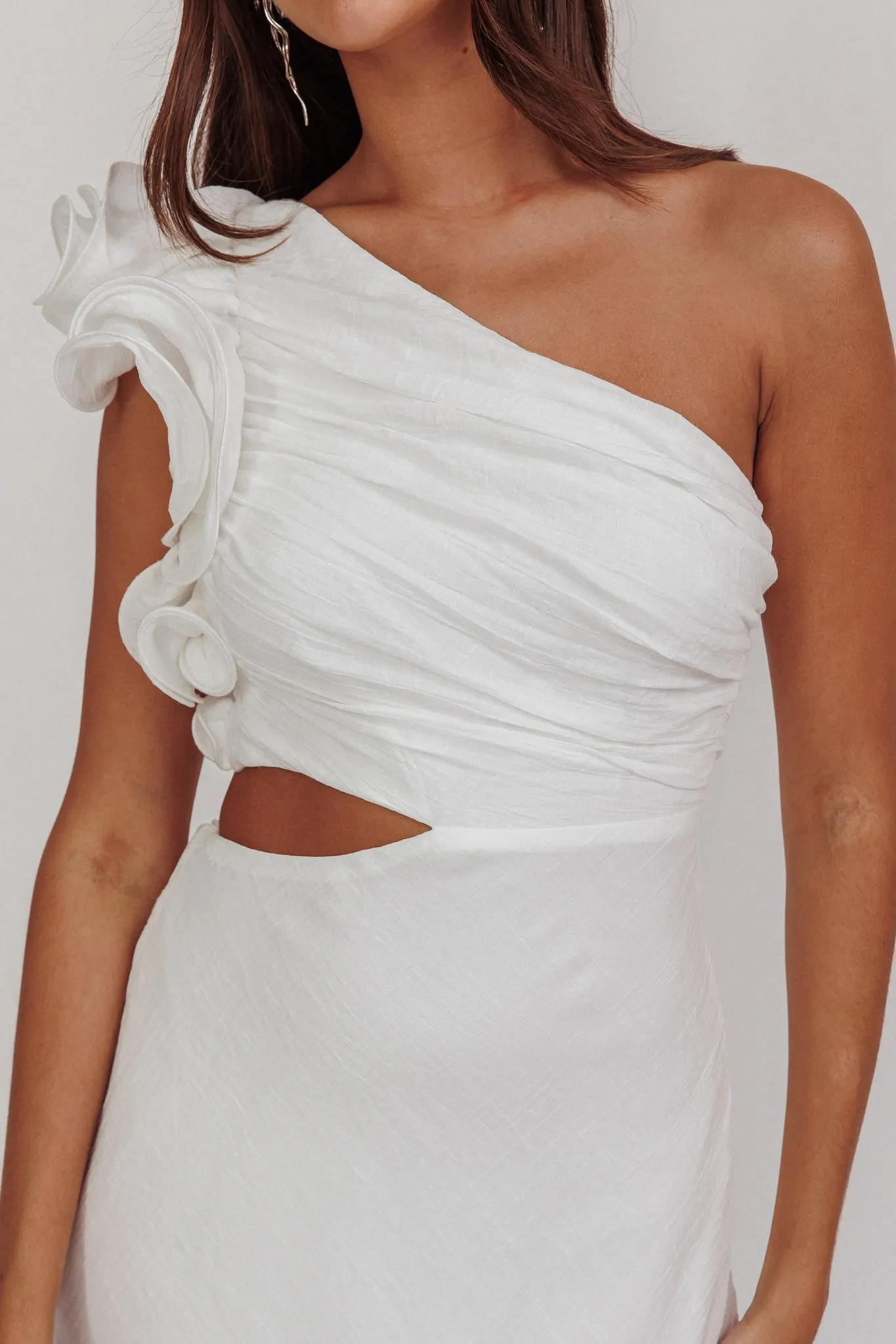 Deanna One-Shoulder Ruffle Maxi Dress White