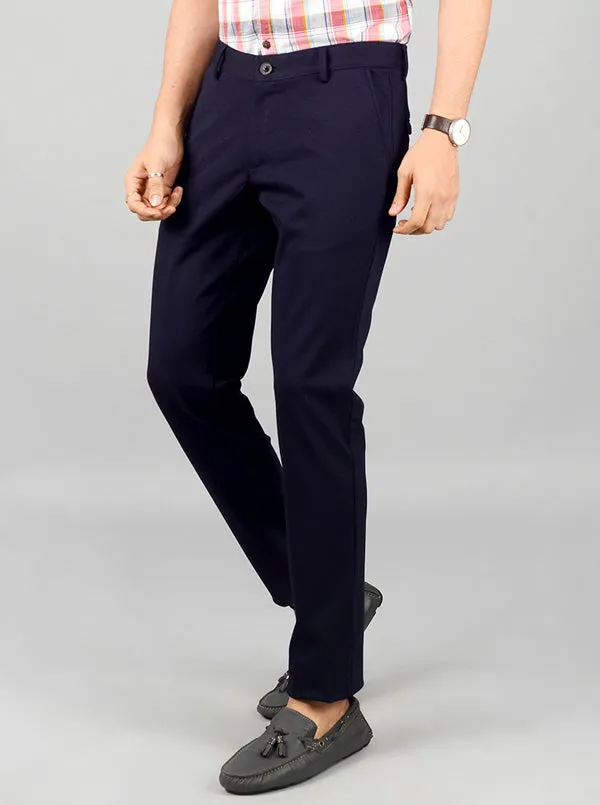 Deep Blue Solid Slim Fit Casual Trouser | JadeBlue