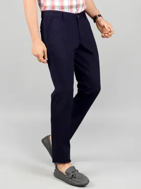 Deep Blue Solid Slim Fit Casual Trouser | JadeBlue