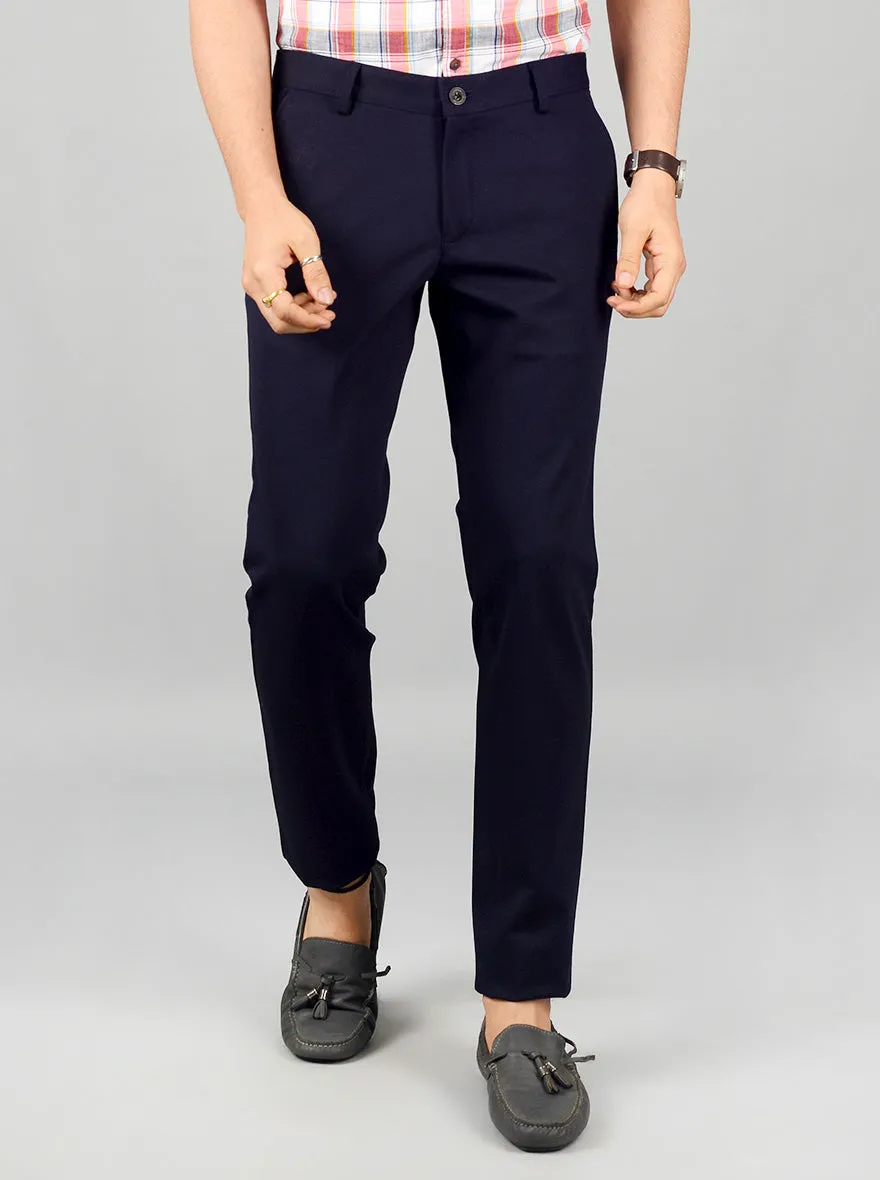 Deep Blue Solid Slim Fit Casual Trouser | JadeBlue