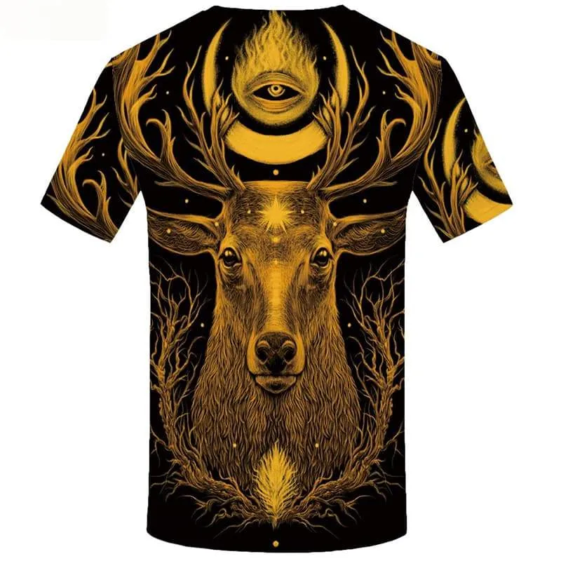 Deer T shirts Men Galaxy T-shirts 3d Yellow T shirts Funny Animal Tshirt Printed Tree T-shirts Graphic Short Sleeve Hip hop