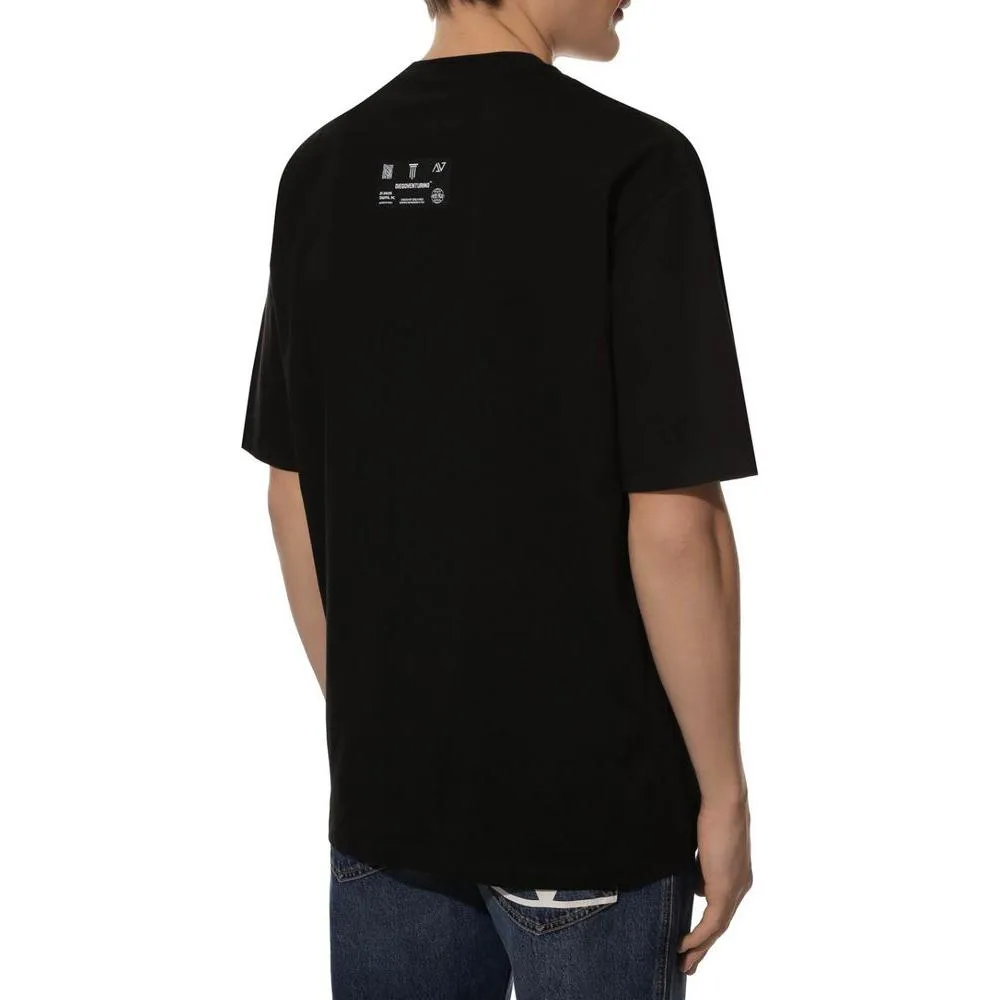 Diego Venturino Sleek Black Cotton T-Shirt with Signature Design