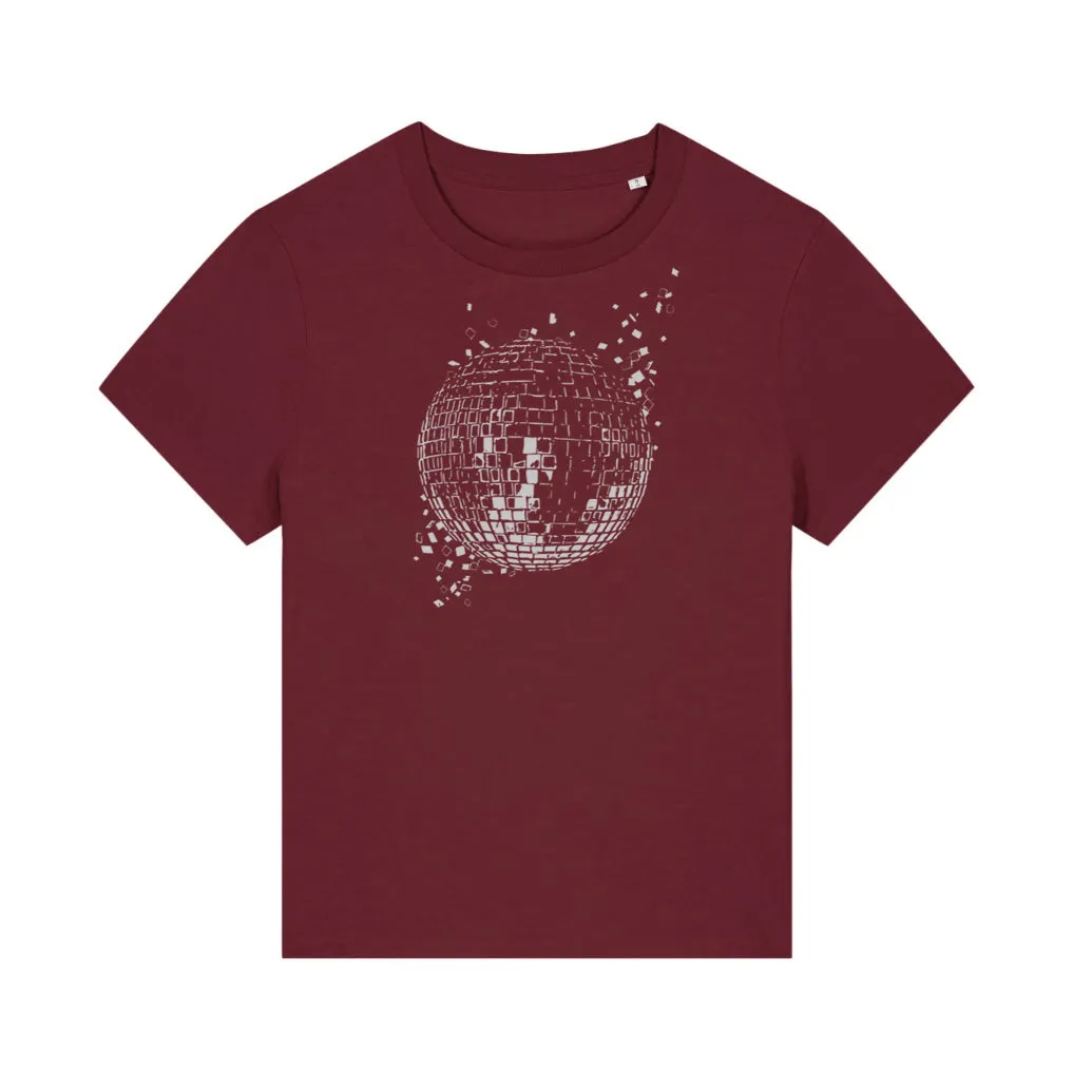 Disco Down Tshirt Burgundy & Silver