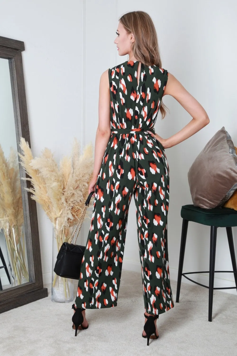 Double Second Wrap Front Print Jumpsuit