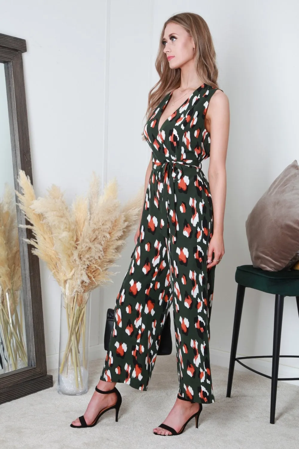 Double Second Wrap Front Print Jumpsuit