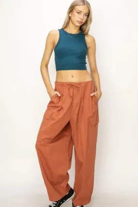 Drawstring Cargo Wide Leg Pants