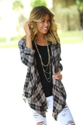 Dusty Rose and Black Plaid Cardigan