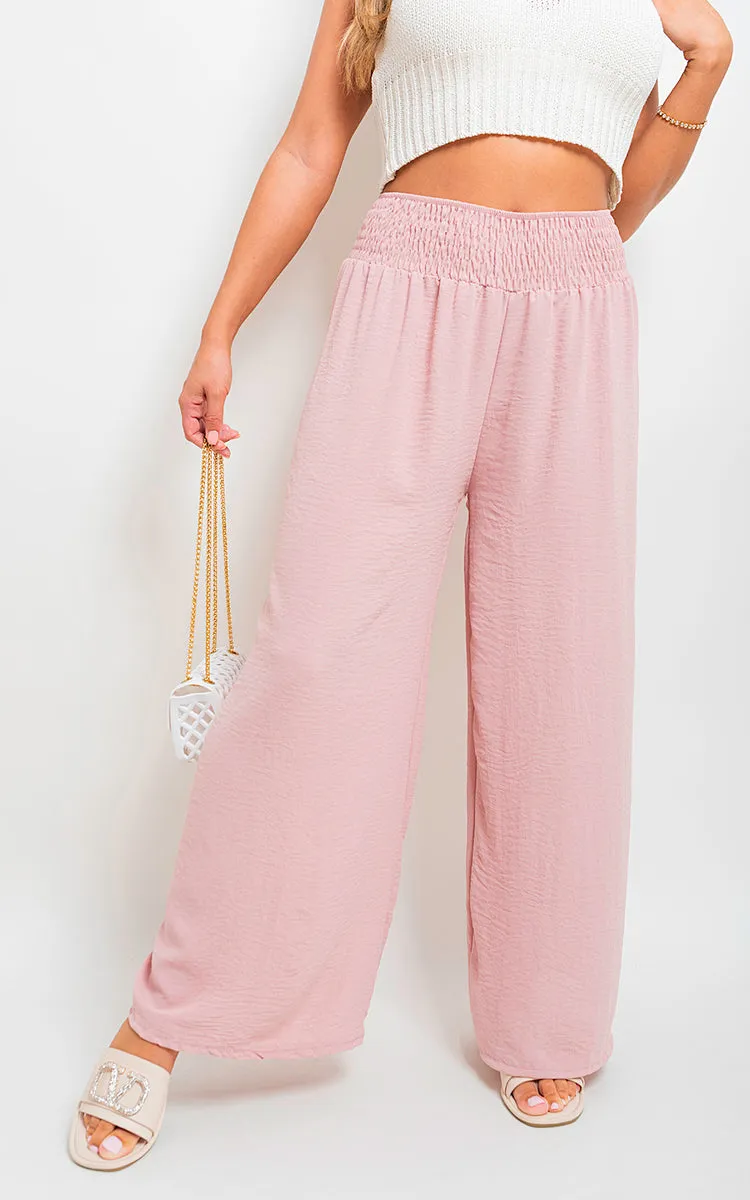 Elastic High Waist Wide Leg Trousers