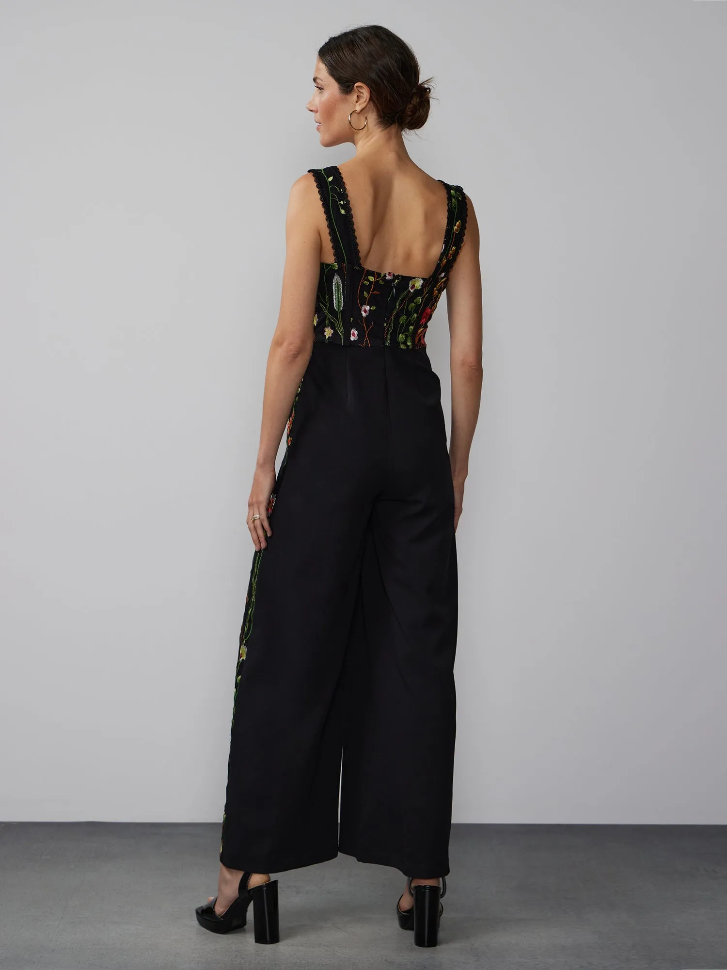 Embroidered Bustier Side Stripe Jumpsuit