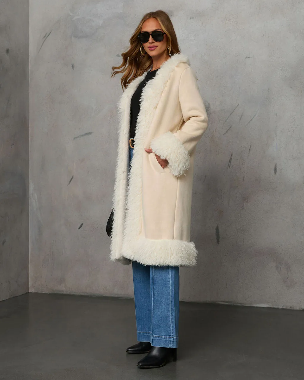 Enchanted Eves Shaggy Trim Suede Coat