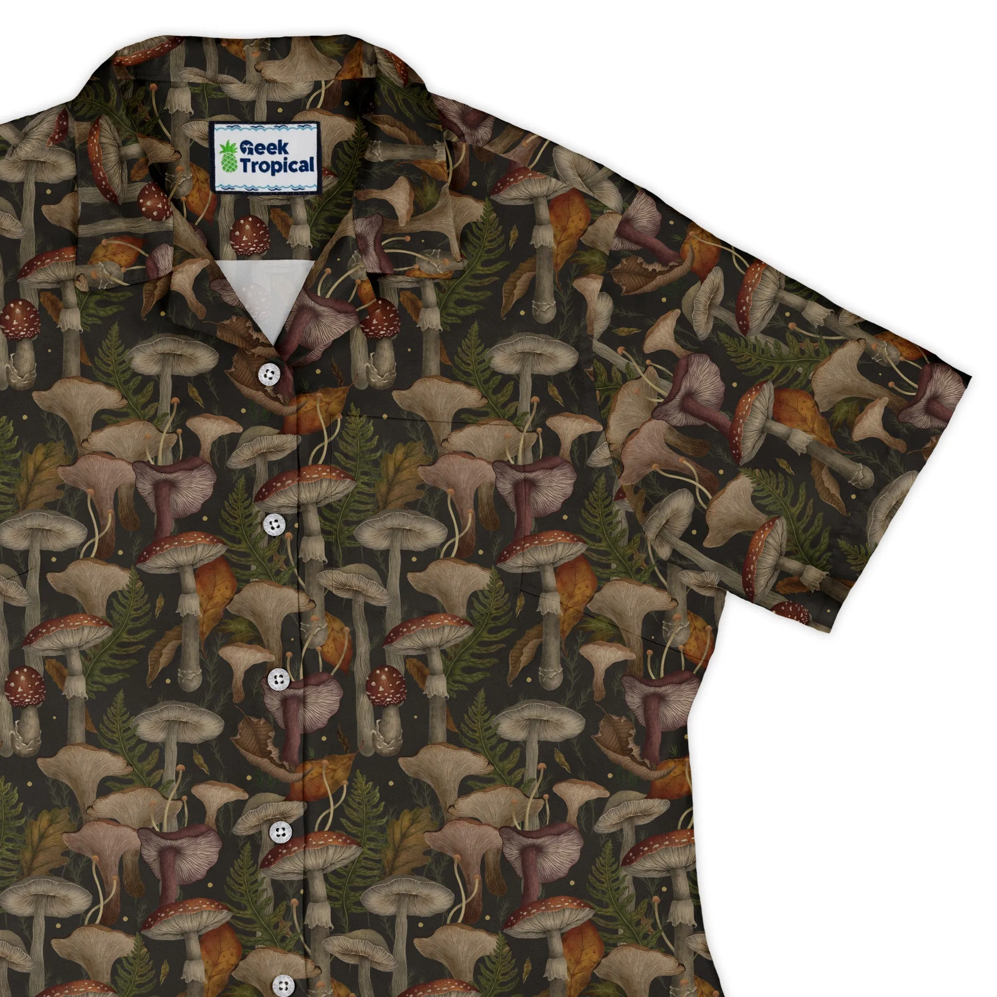 Episodic Autumn Mushroom Collage Curvy Button Up Shirt