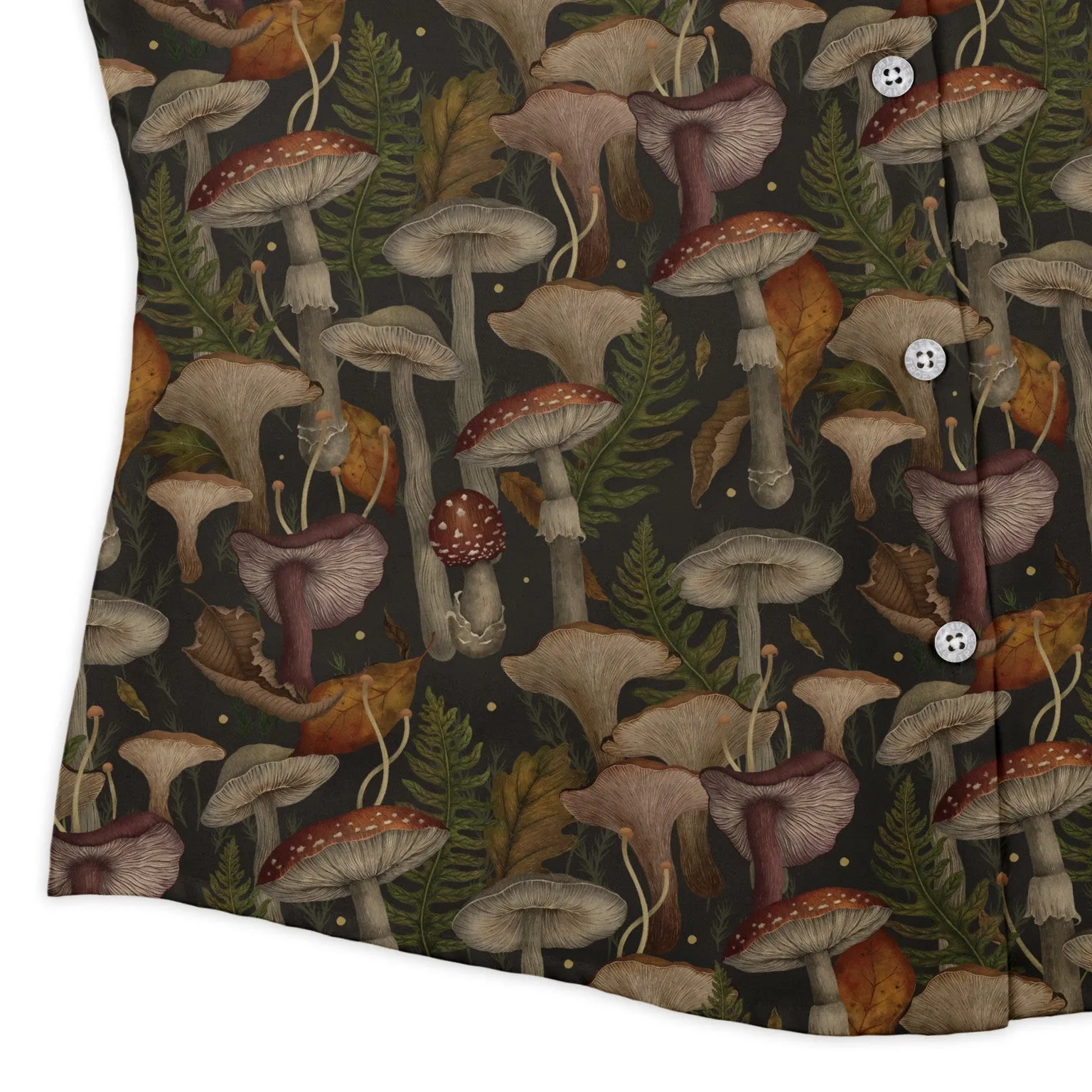 Episodic Autumn Mushroom Collage Curvy Button Up Shirt