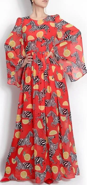 *Extended Sizes* Orange & Zebra Print Chiffon Maxi Dress