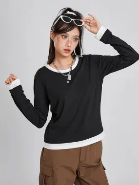 Fairy Grunge Long Sleeve Crewneck 2-piece Patchwork Vintage Y2K T-shirt