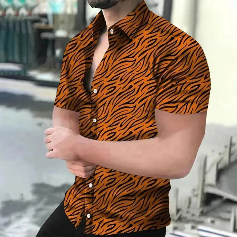 Fashion Leopard 3D Printed Shirt Summer New Men's Hawaiian Casual Short Sleeves Shirts Streetwear Outdoor Blouse Man's Clothing