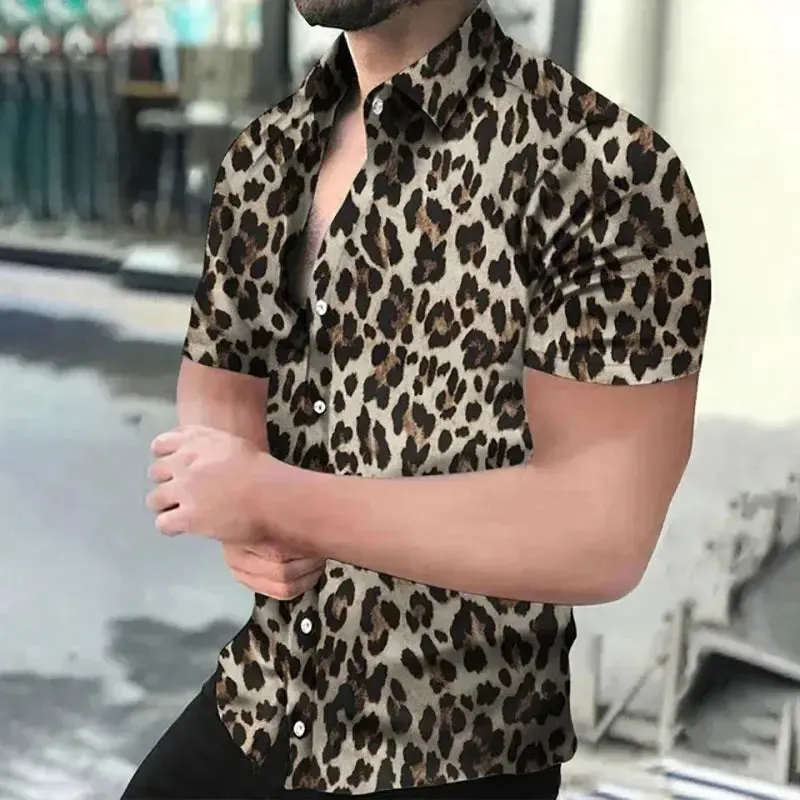 Fashion Leopard 3D Printed Shirt Summer New Men's Hawaiian Casual Short Sleeves Shirts Streetwear Outdoor Blouse Man's Clothing