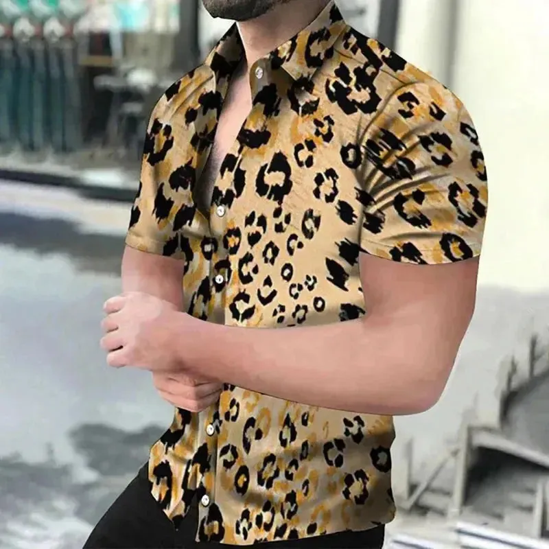 Fashion Leopard 3D Printed Shirt Summer New Men's Hawaiian Casual Short Sleeves Shirts Streetwear Outdoor Blouse Man's Clothing