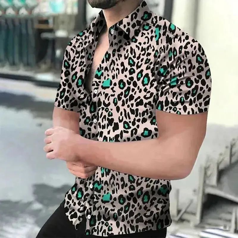 Fashion Leopard 3D Printed Shirt Summer New Men's Hawaiian Casual Short Sleeves Shirts Streetwear Outdoor Blouse Man's Clothing