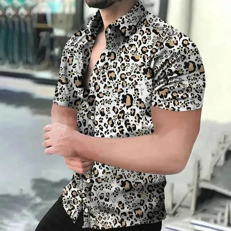 Fashion Leopard 3D Printed Shirt Summer New Men's Hawaiian Casual Short Sleeves Shirts Streetwear Outdoor Blouse Man's Clothing