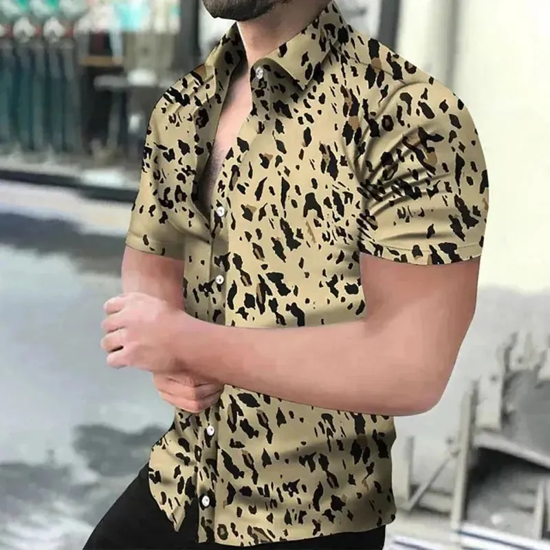 Fashion Leopard 3D Printed Shirt Summer New Men's Hawaiian Casual Short Sleeves Shirts Streetwear Outdoor Blouse Man's Clothing