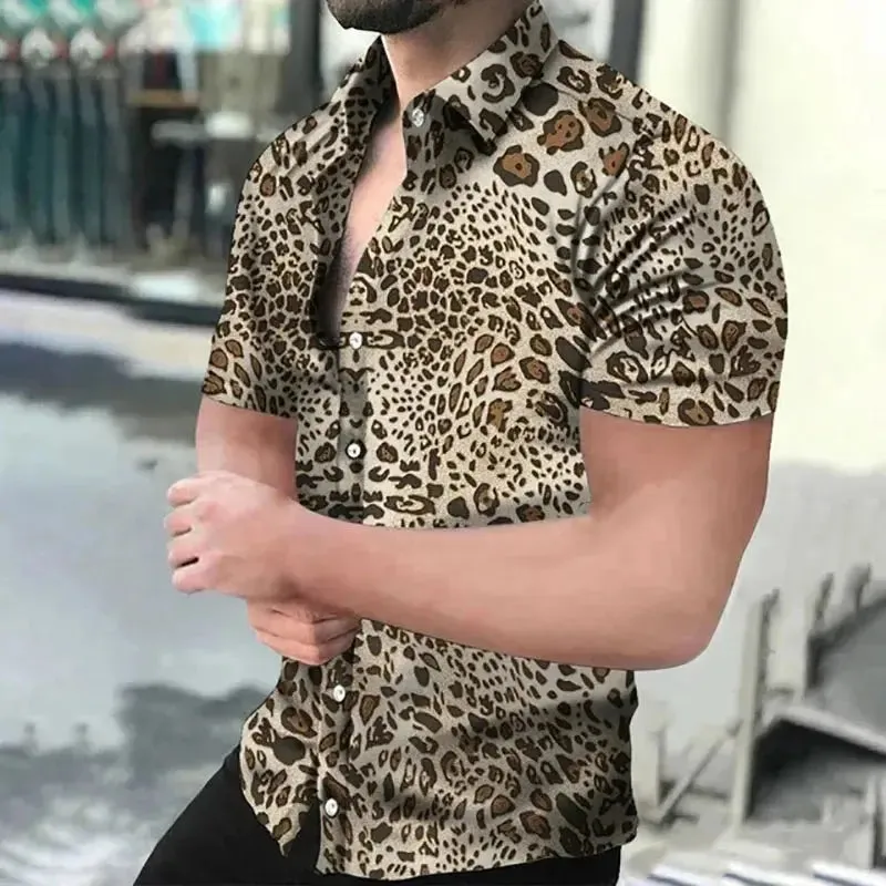 Fashion Leopard 3D Printed Shirt Summer New Men's Hawaiian Casual Short Sleeves Shirts Streetwear Outdoor Blouse Man's Clothing