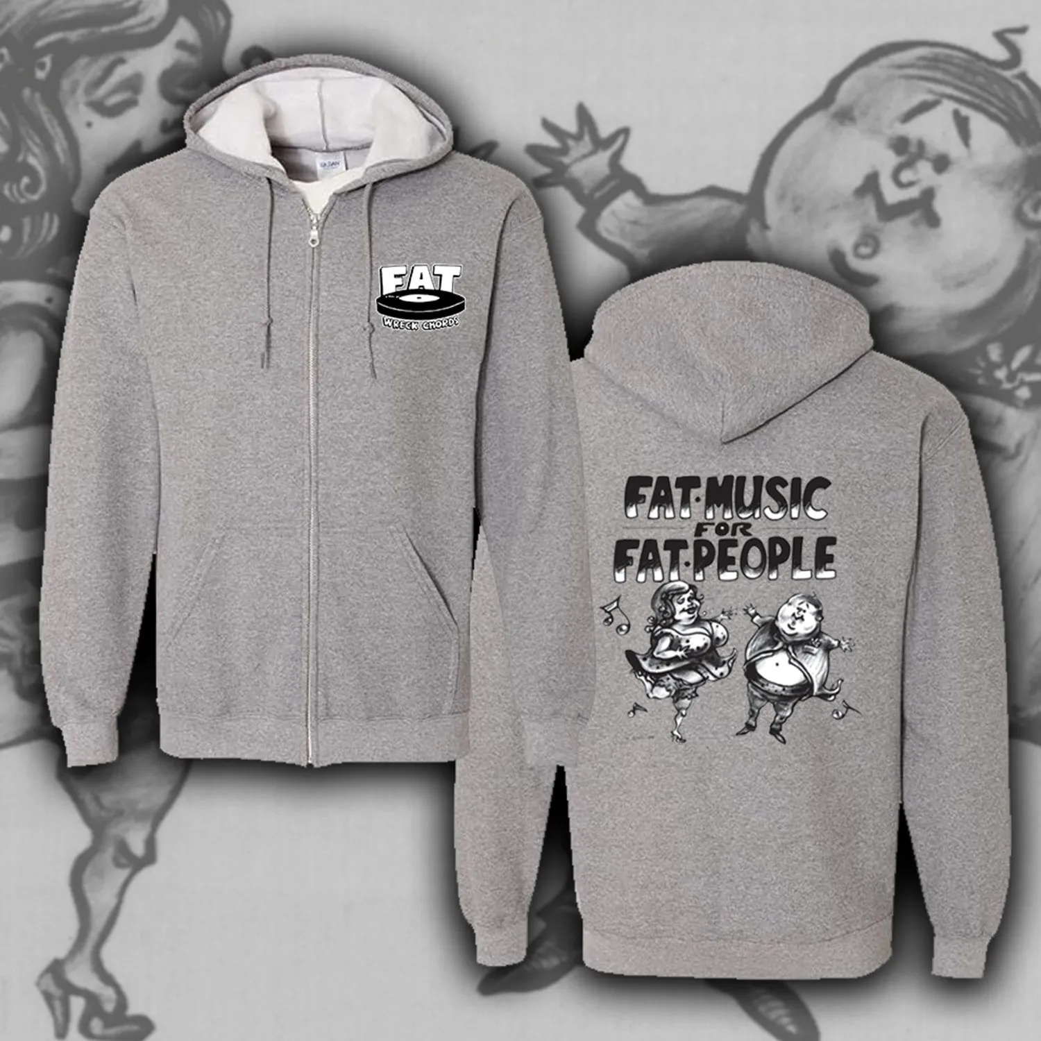 Fat Music For Fat People Zip Up Hoodie (Grey Marle)