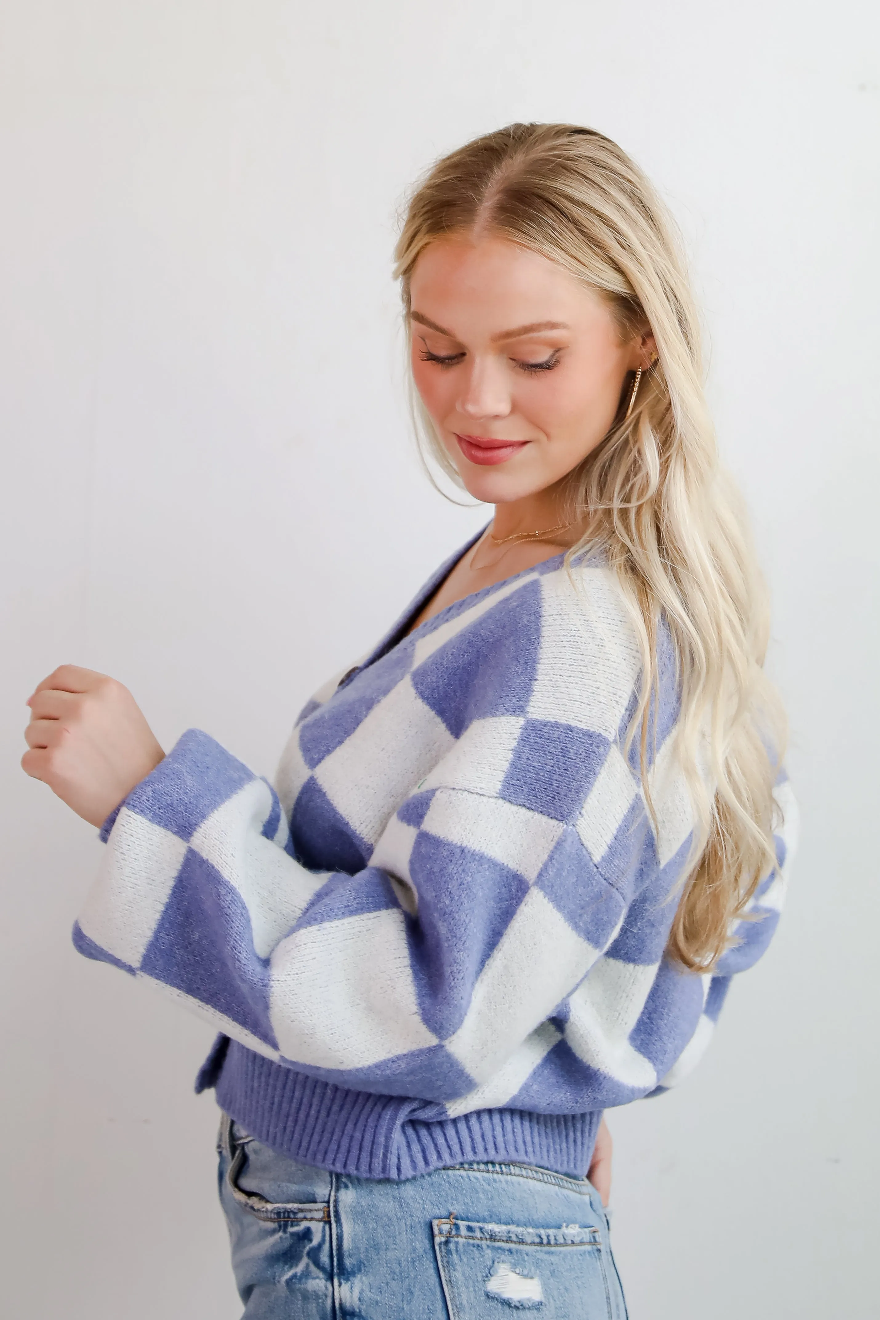 FINAL SALE - Cuddly Effect Checkered Sweater Cardigan