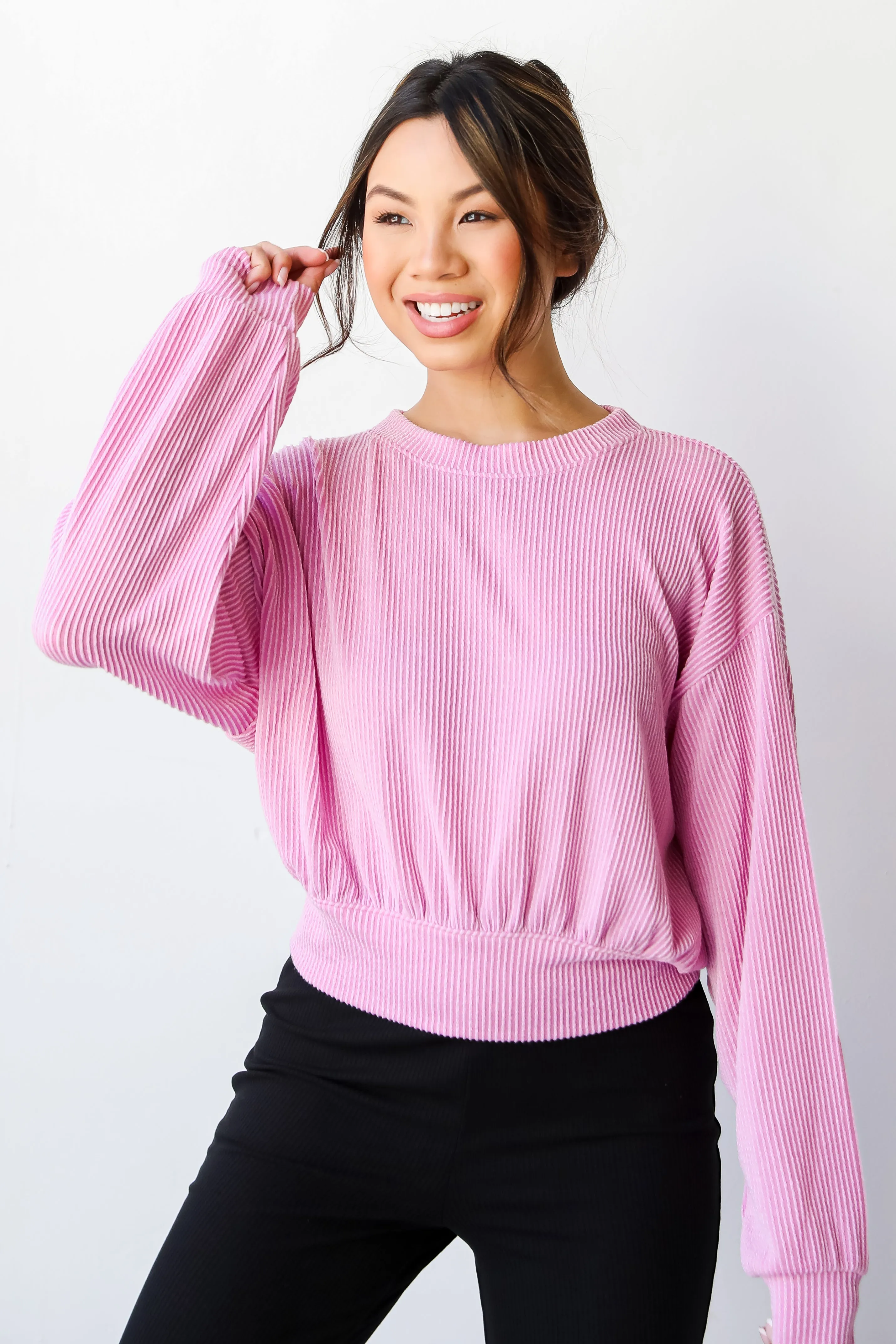 FINAL SALE - Perfect Aesthetic Cropped Corded Pullover