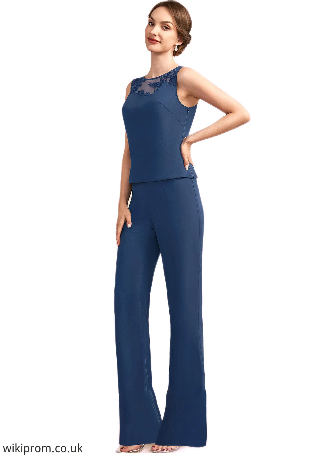 Finley Jumpsuit/Pantsuit Scoop Neck Floor-Length Chiffon Mother of the Bride Dress With Lace SWK126P0014687