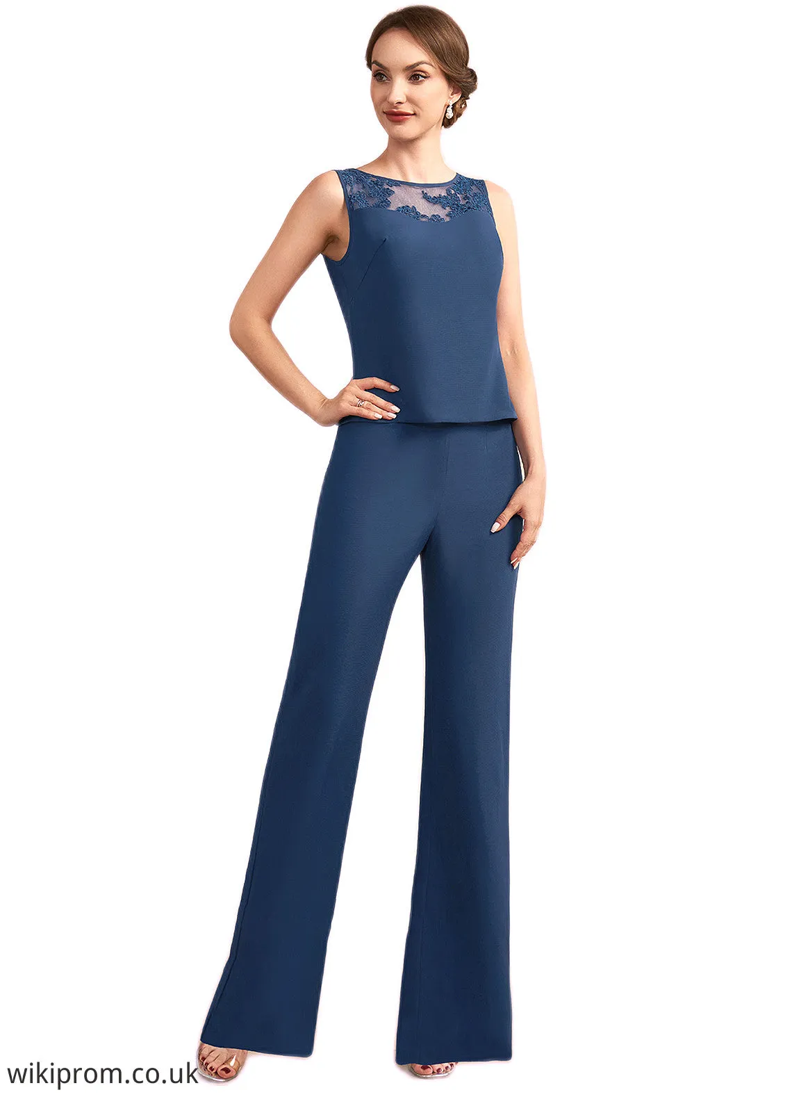 Finley Jumpsuit/Pantsuit Scoop Neck Floor-Length Chiffon Mother of the Bride Dress With Lace SWK126P0014687