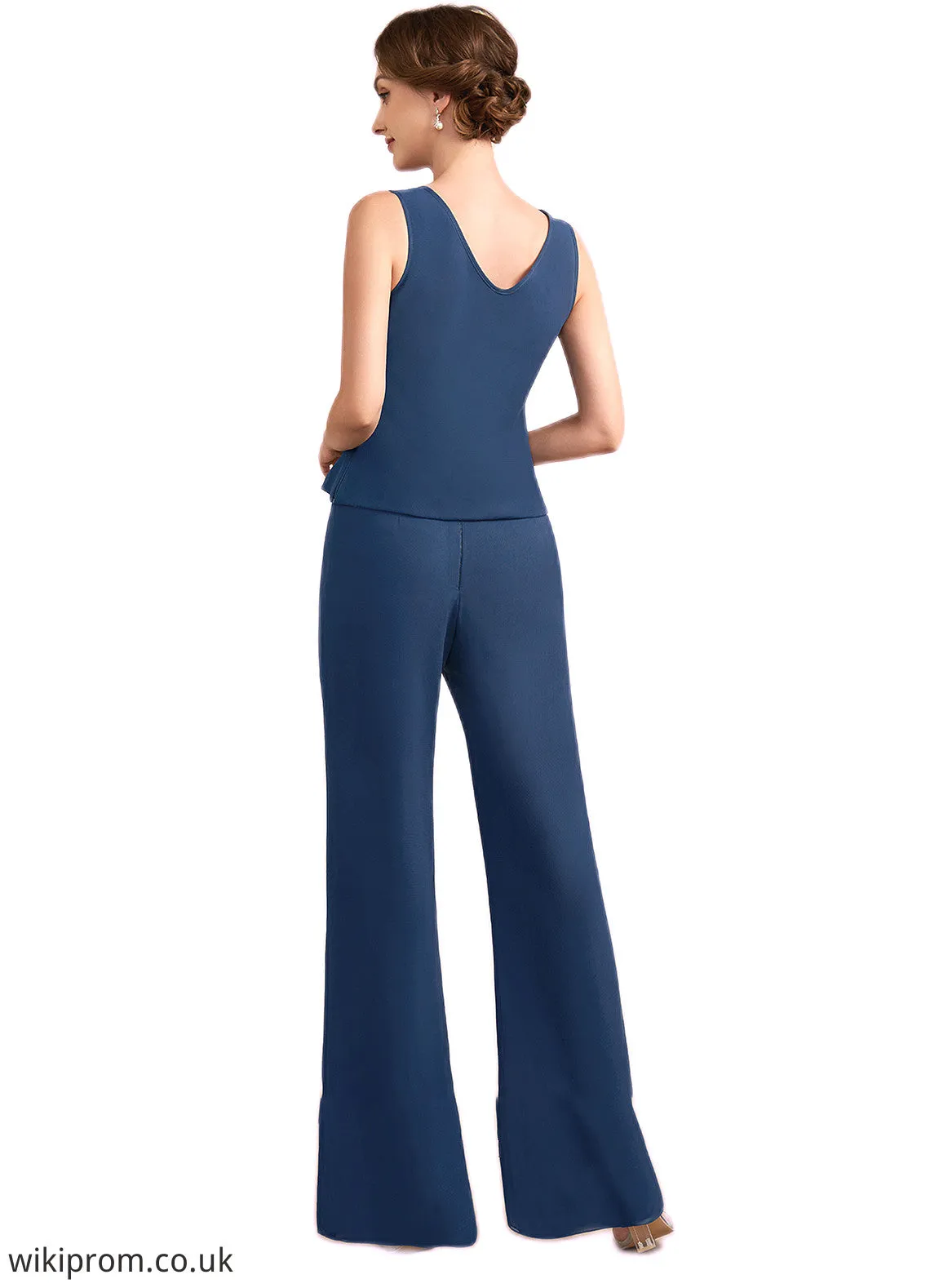 Finley Jumpsuit/Pantsuit Scoop Neck Floor-Length Chiffon Mother of the Bride Dress With Lace SWK126P0014687