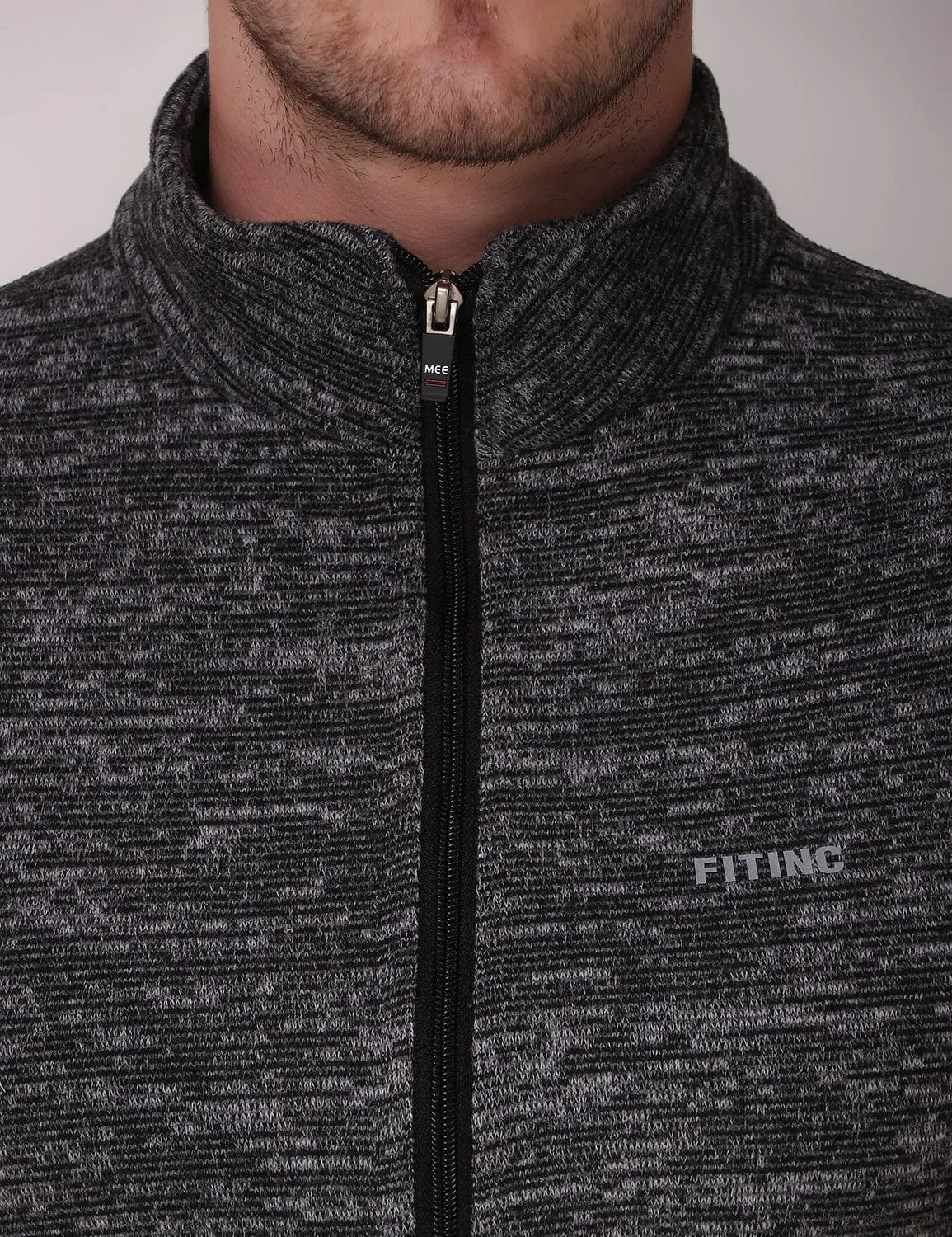 Fitinc Men’s Fleece Half Sleeves Melange Black Jacket