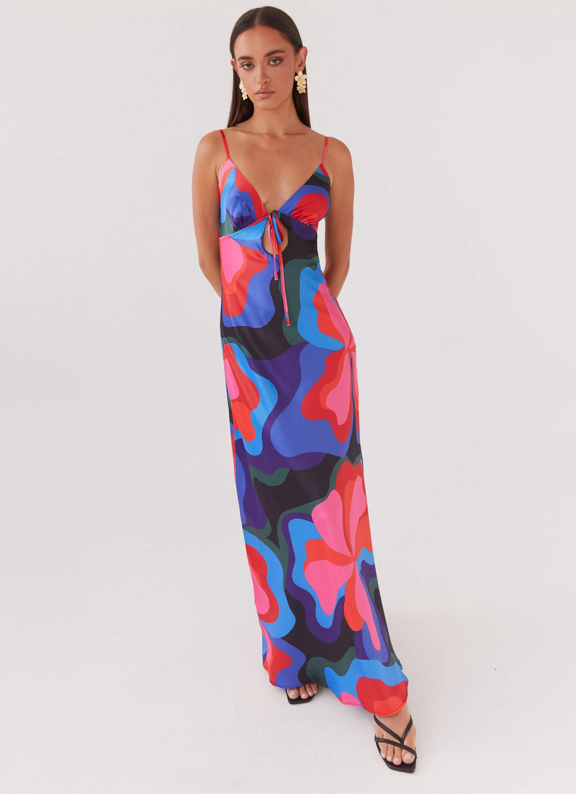 Flora Satin Maxi Dress - Floral Fantasy