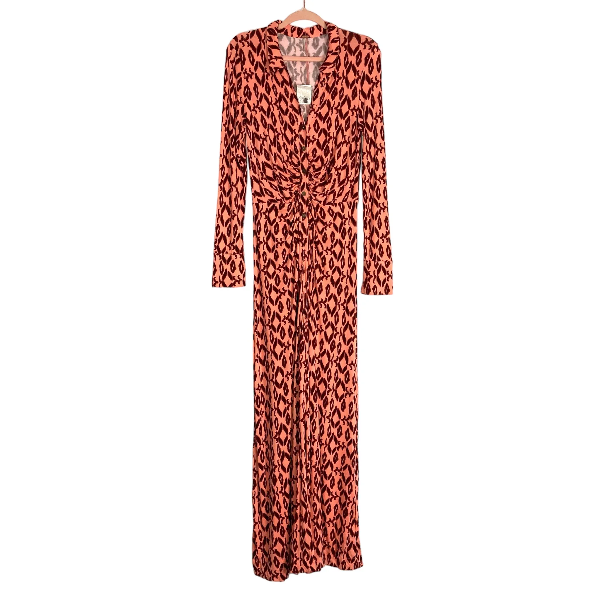 Free People Peach Printed Button Up Jumpsuit NWT- Size M (sold out online)