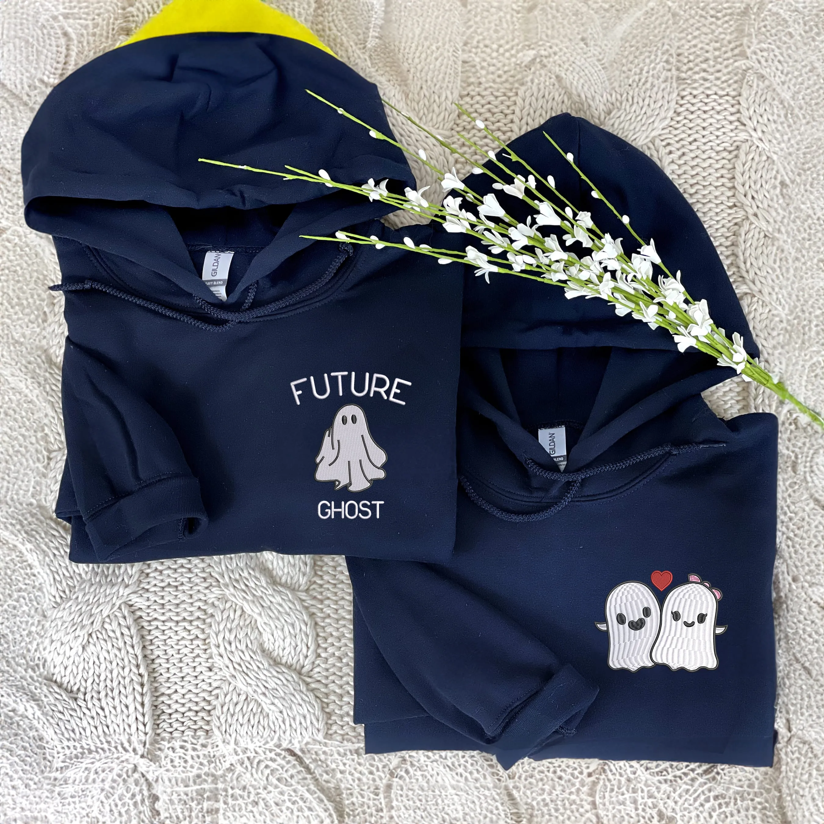 Future Ghost Sweatshirt, Funny Halloween Hoodie with Embroidered on Pocket, Bat on Sleeve