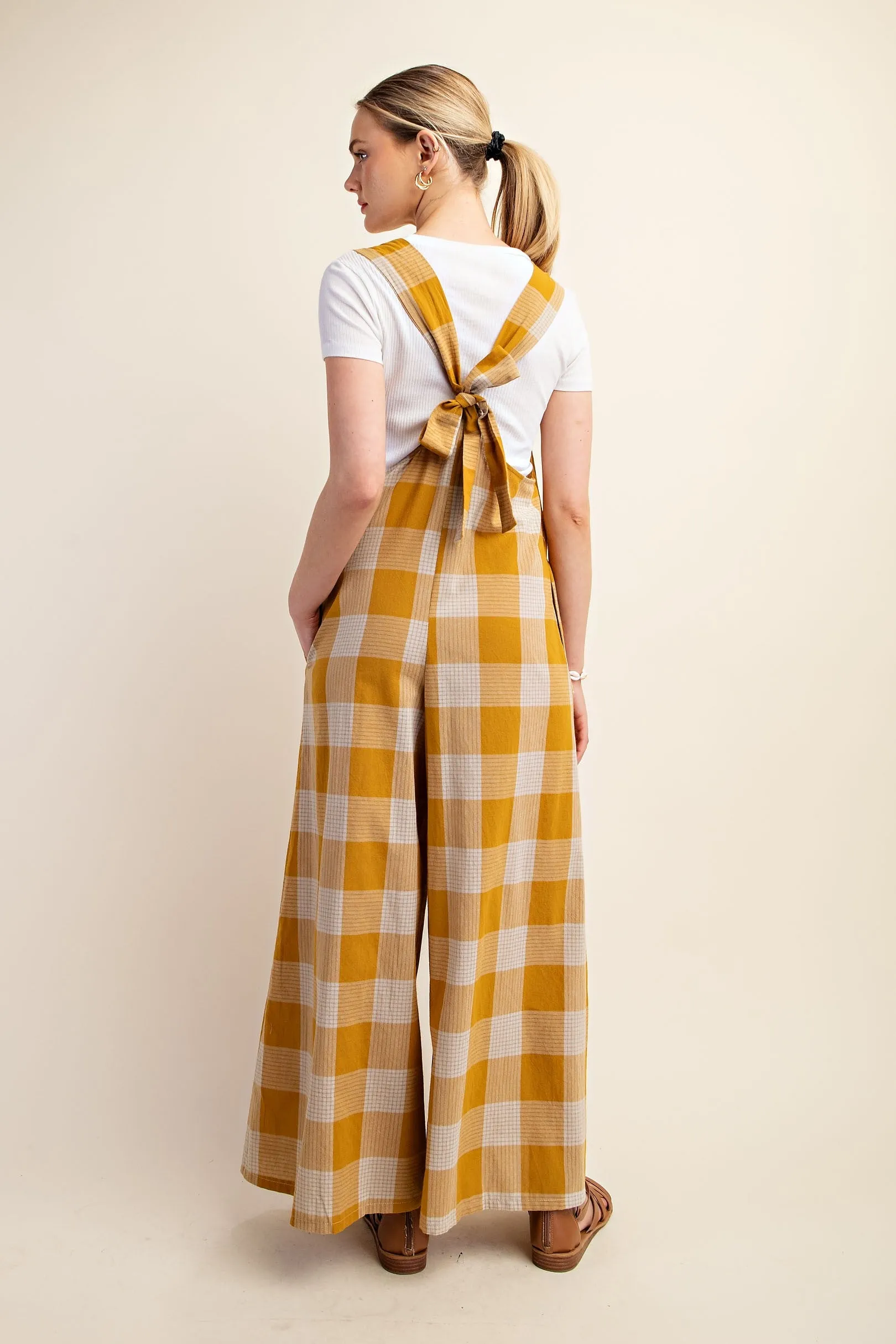 GiGio Striped Checkered Pattern Jumpsuit in Mustard