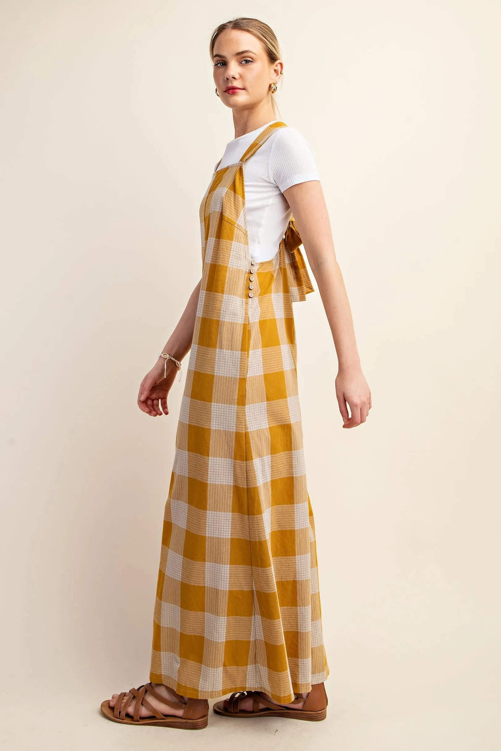 GiGio Striped Checkered Pattern Jumpsuit in Mustard