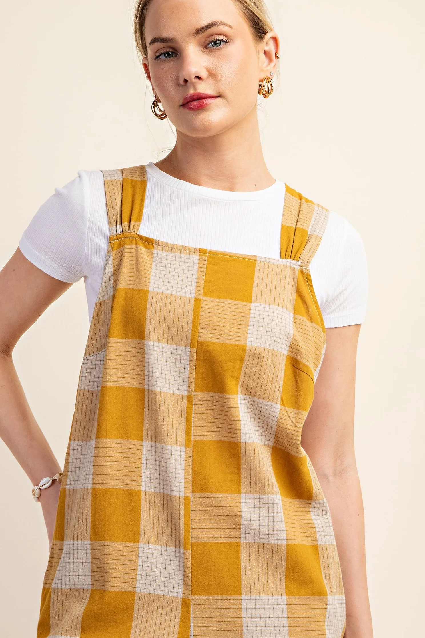 GiGio Striped Checkered Pattern Jumpsuit in Mustard