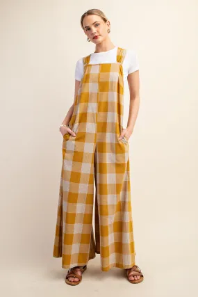 GiGio Striped Checkered Pattern Jumpsuit in Mustard