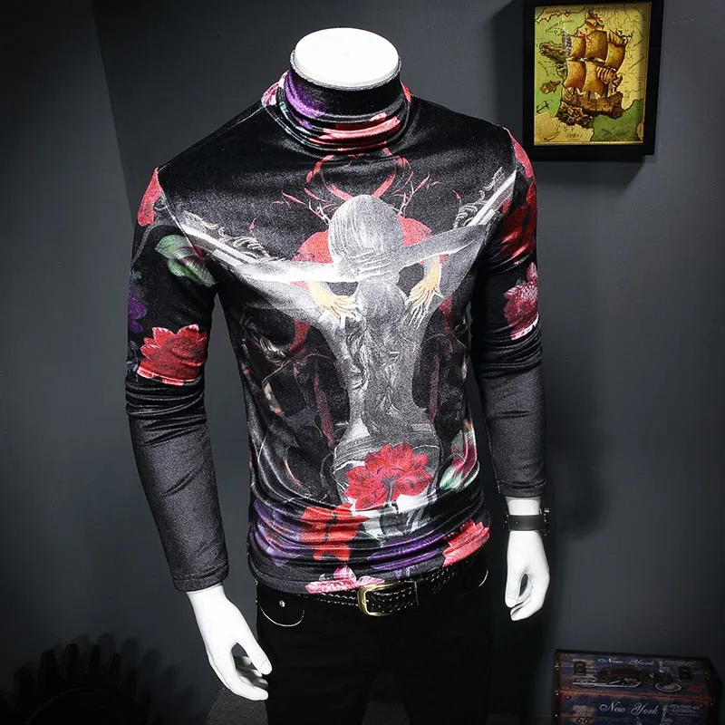 Girl Silhouette Print Men Velvet Pullover Shirt