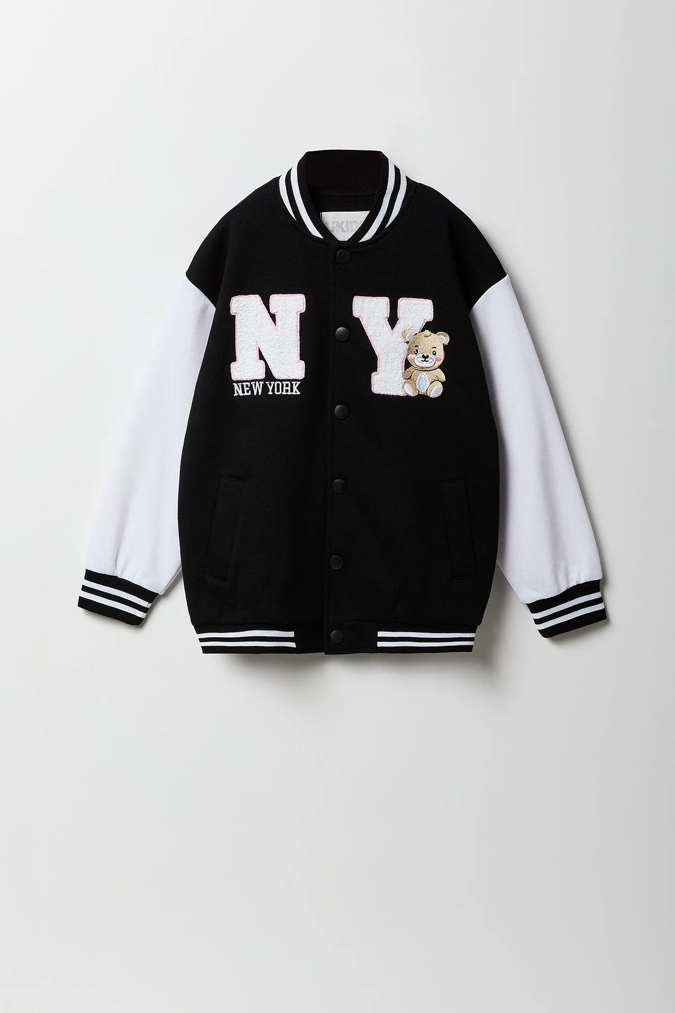 Girls Chenille Embroidered Fleece Varsity Jacket