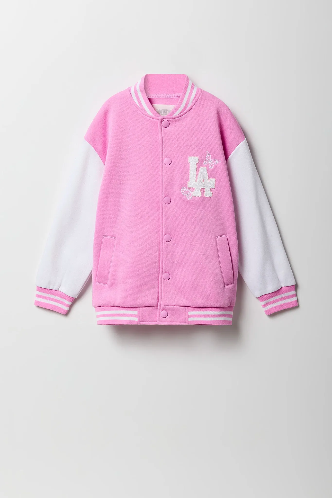 Girls Chenille Embroidered Fleece Varsity Jacket