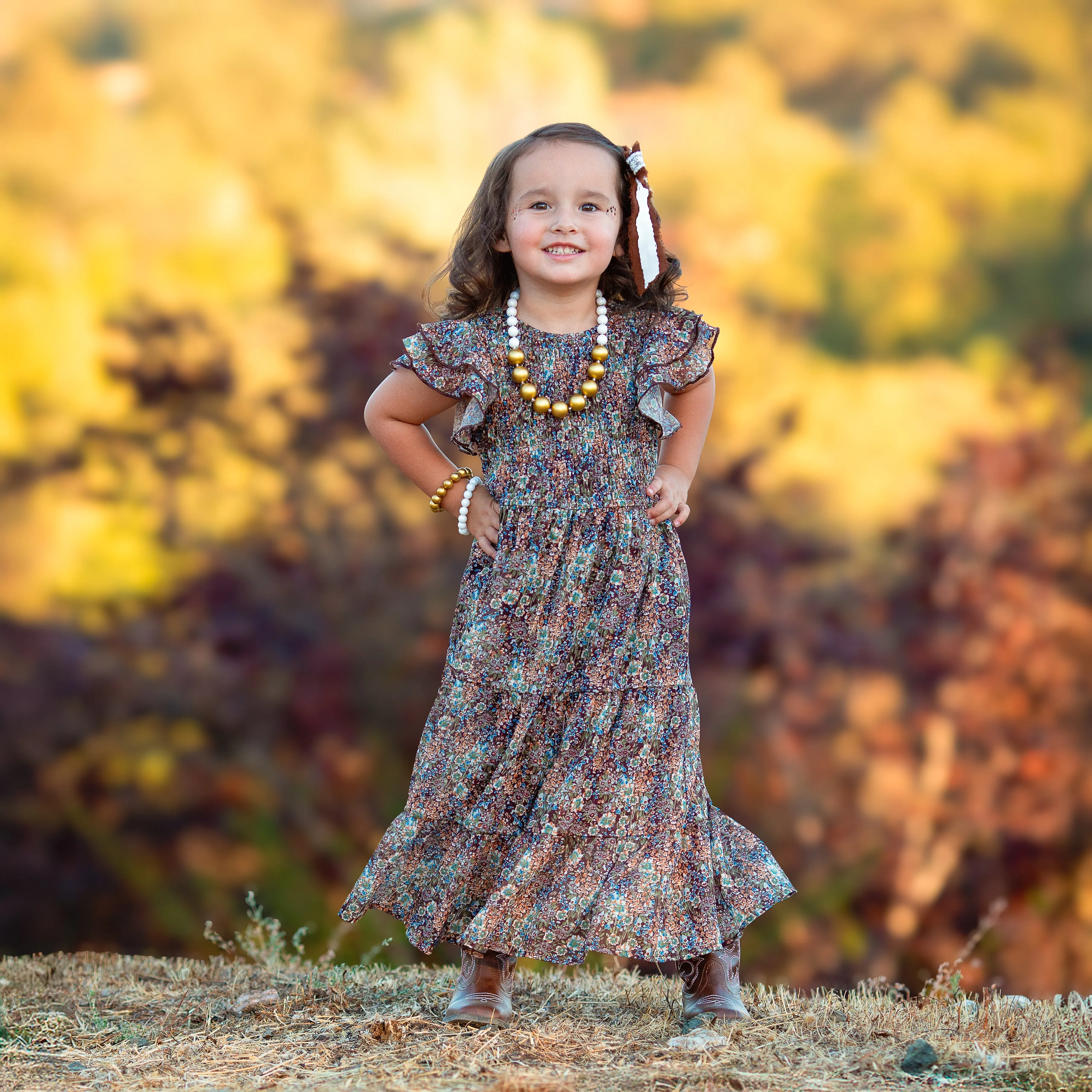 Girls Chiffon Smocked Ruffle Maxi