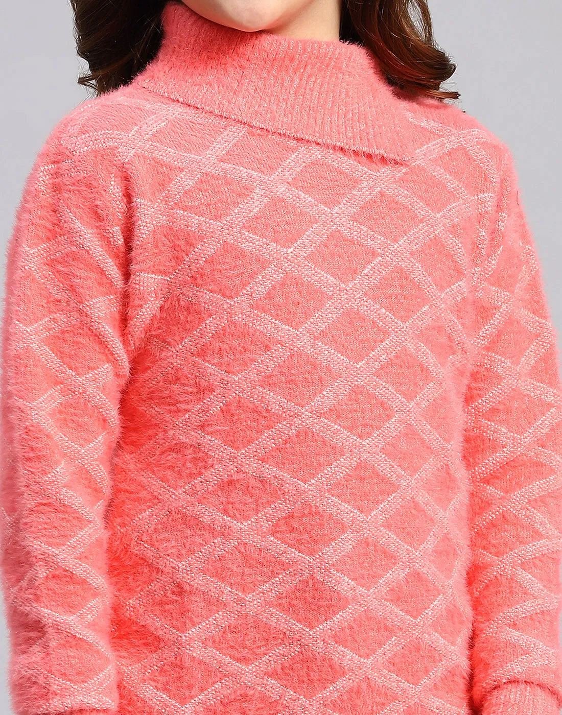 Girls Coral Self Design F Neck Full Sleeve Sweater