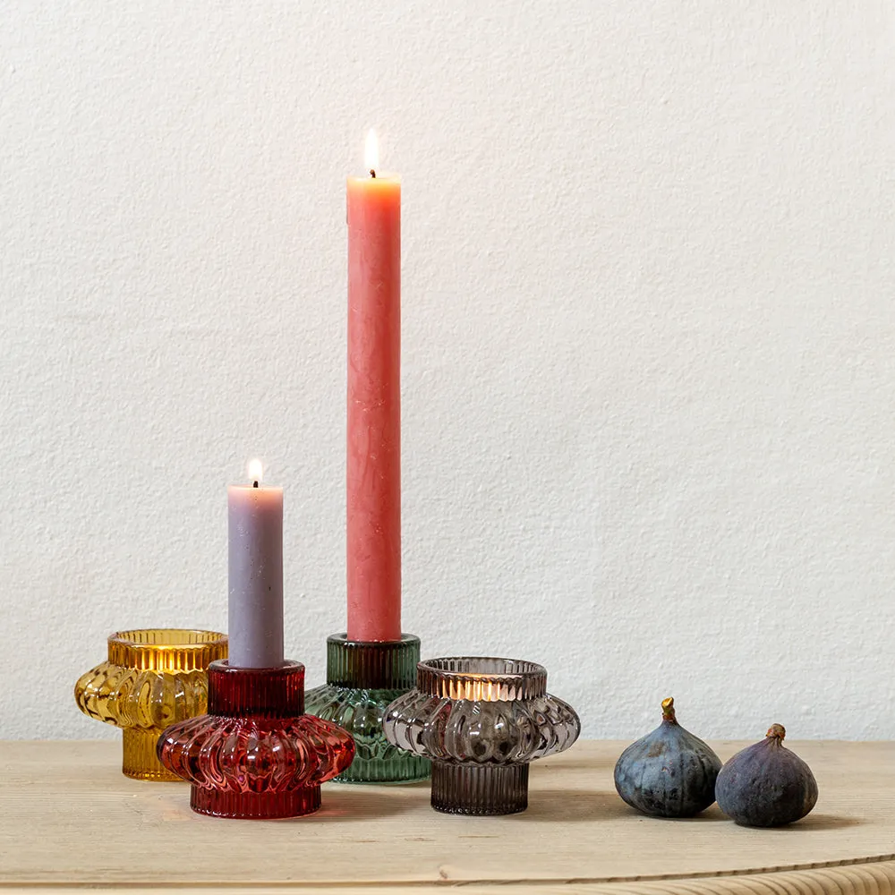 Glass Dual Candle Holders - Assorted Colours