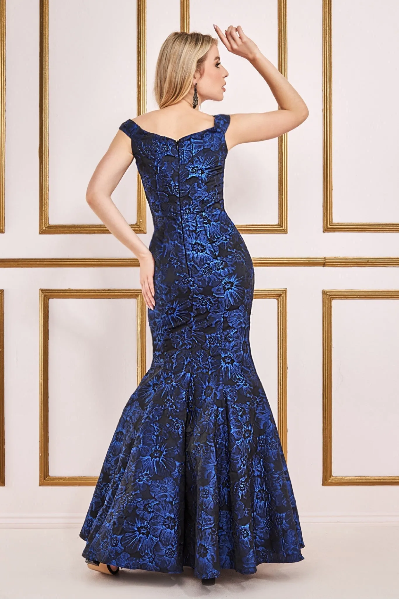 Goddiva Bardot Jacquard Maxi Dress