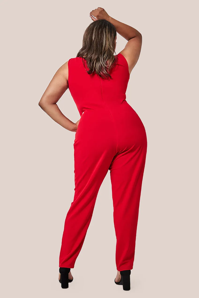 Goddiva Plus Bardot Scuba Jumpsuit - Red