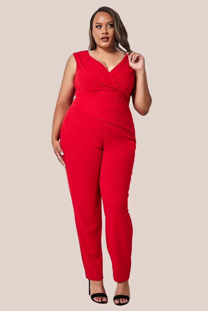 Goddiva Plus Bardot Scuba Jumpsuit - Red